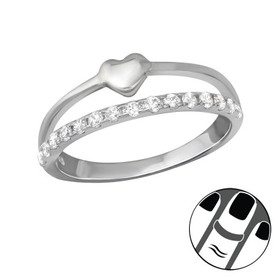 Heart Sterling Silver Midi Ring with Cubic Zirconia