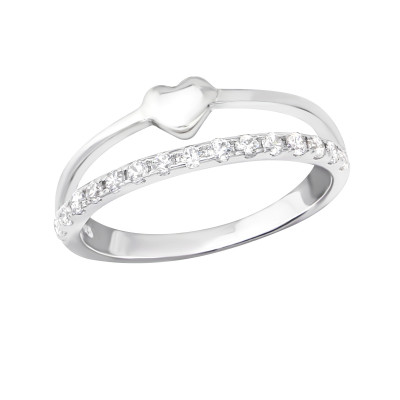 Silver Heart Midi Ring with Cubic Zirconia