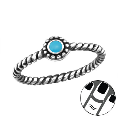 Silver Oxidized Midi Ring with Blue Epoxy