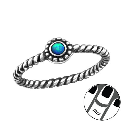 Silver Oxidized Midi Ring with Pacific Blue