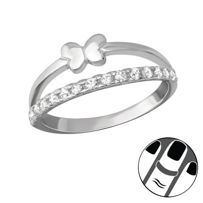 Butterfly Sterling Silver Midi Ring with Cubic Zirconia