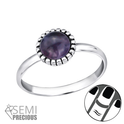 Silver Round Midi Ring with Amethyst Semi Precious