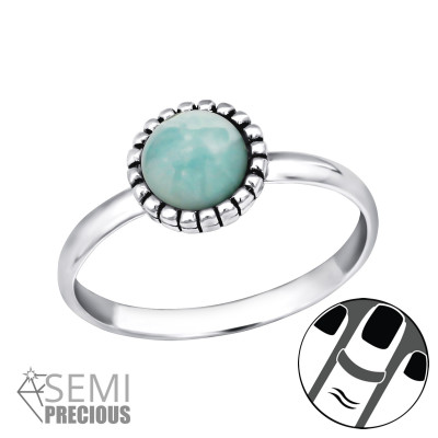 Silver Round Midi Ring with Amazonite Semi Precious