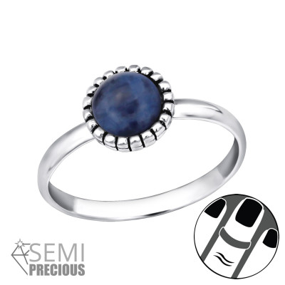 Silver Round Midi Ring with Sodalite Semi Precious Natural Stone