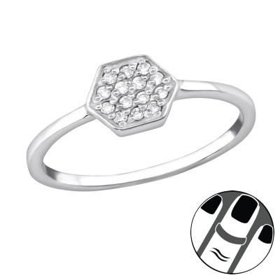 Silver Hexagon Midi Ring with Cubic Zirconia