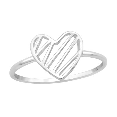 Silver Patterned Heart Ring