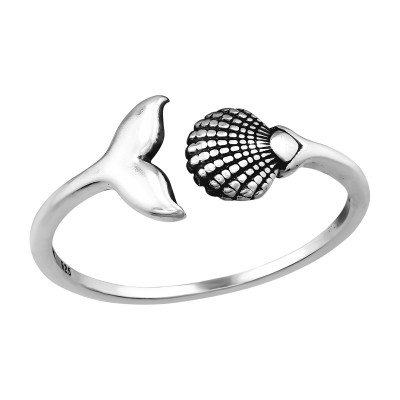 Whale's Tail and Shell Sterling Silver Ring