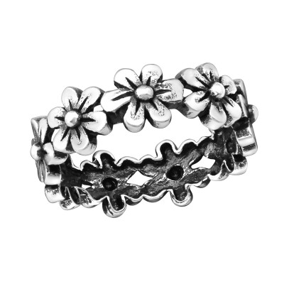 Silver Chained Flowers Ring