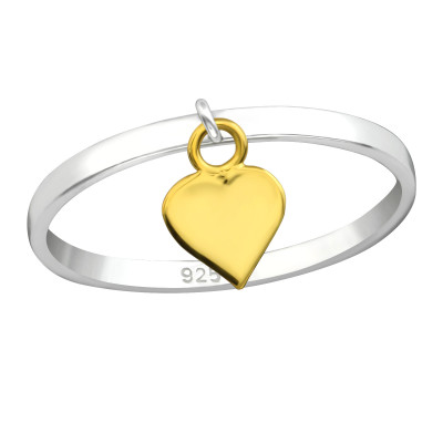 Silver Band Ring with Hanging Heart