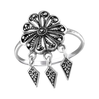 Silver Oxidized Flower Ring