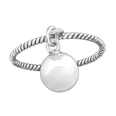 Silver Twisted Ring with Hanging Ball