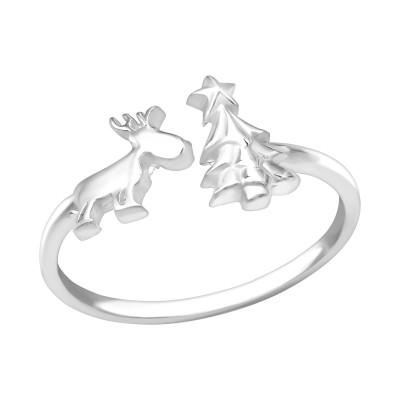 Silver Reindeer and Christmas Tree Ring