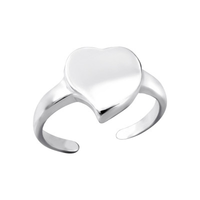 Silver Full Curved Heart Adjustable Toe Ring