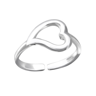 Silver Curved Heart Adjustable Toe Ring