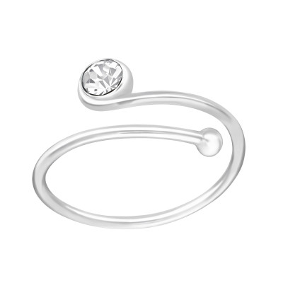 Single Stone Sterling Silver Adjustable Toe Ring with Crystal