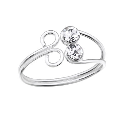 Silver Flower Adjustable Toe Ring with Crystal
