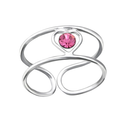 Heart Sterling Silver Adjustable Toe Ring with Crystal