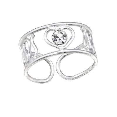 Heart Sterling Silver Adjustable Toe Ring with Crystal