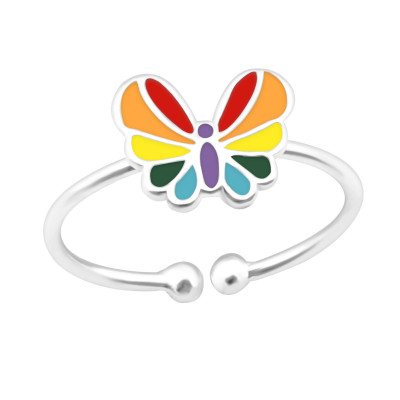 Silver Butterfly Adjustable Ring with Epoxy