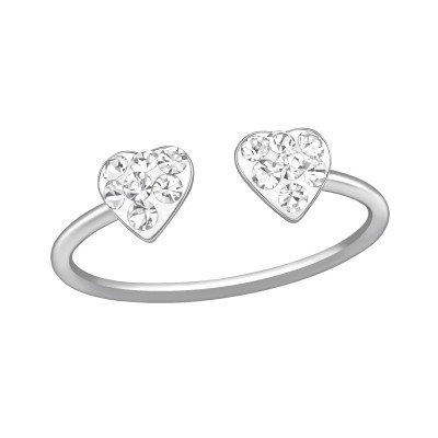 Silver Double Heart Adjustable Toe Ring with Crystal