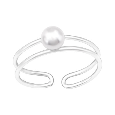 Silver Stackable Adjustable Toe Ring with Synthetic Pearl