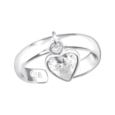 Heart Sterling Silver Adjustable Toe Ring with Cubic Zirconia