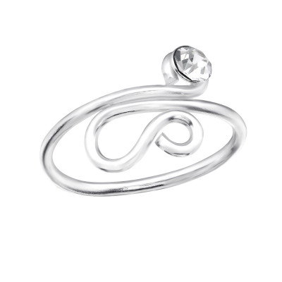 Silver Snake Adjustable Toe Ring with Crystal