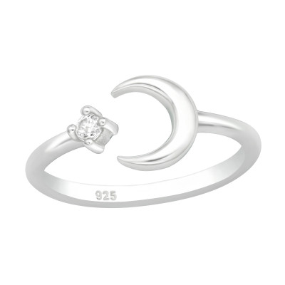 Silver Moon Adjustable Toe Ring with Cubic Zirconia