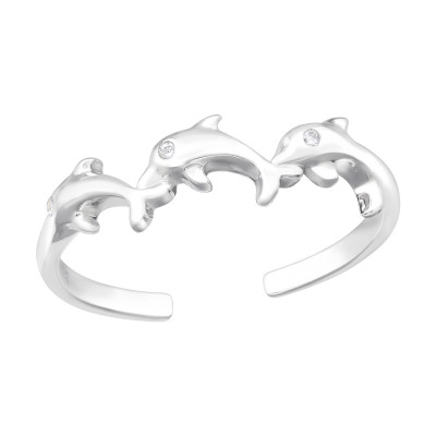 Silver Dolphin Toe Ring with Cubic Zirconia