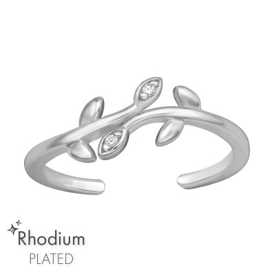 Silver Leaves Adjustable Toe Ring with Cubic Zirconia
