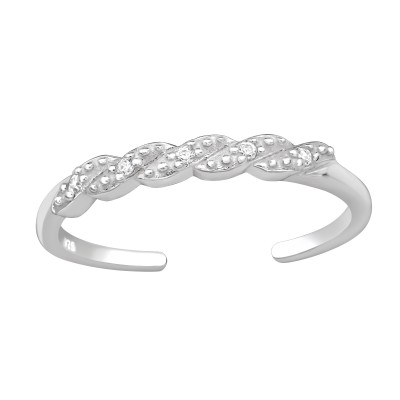 Twisted Sterling Silver Adjustable Toe Ring with Cubic Zirconia