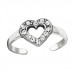 Silver Heart Adjustable Toe Ring with Crystal