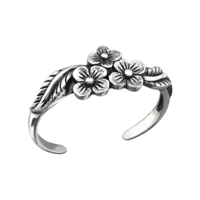 Silver Flowers Adjustable Toe Ring