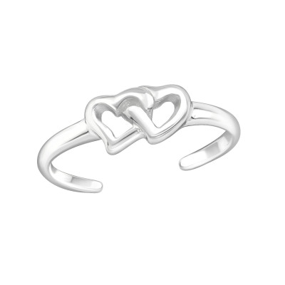 Silver Double Heart Adjustable Toe Ring