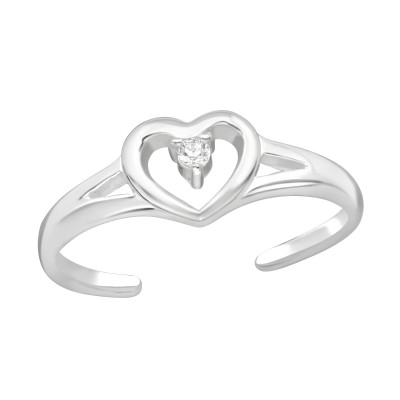 Silver Heart Adjustable Toe Ring with Cubic Zirconia