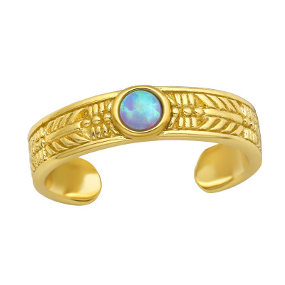 Silver Round Adjustable Toe Ring with synthetic Opal