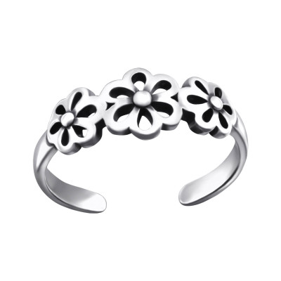 Silver Flowers Adjustable Toe Ring