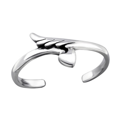 Silver Feather and Heart Adjustable Toe Ring