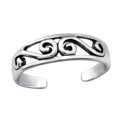 Silver Patterned Adjustable Toe Ring