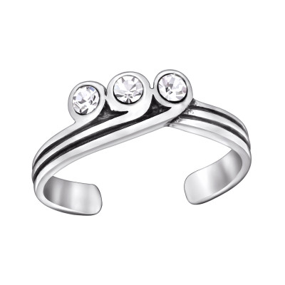 Silver Crown Adjustable Toe Ring with Crystal