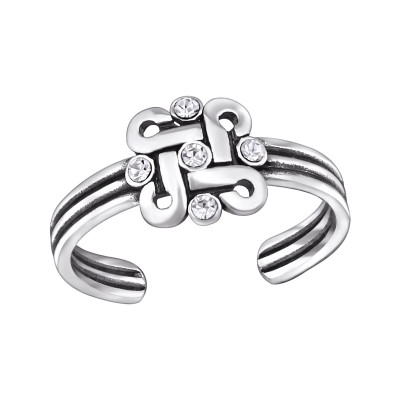 Silver Looped Square Adjustable Toe Ring with Crystal