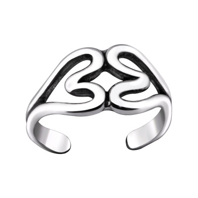 Silver Double Heart Adjustable Toe Ring