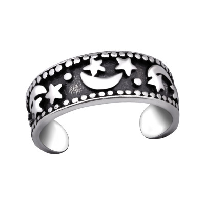 Silver Moon and Star Adjustable Toe Ring