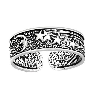 Silver Sun, Moon and Star Adjustable Toe Ring