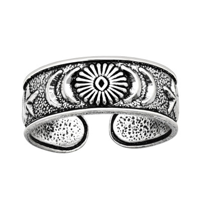 Silver Sun, Moon and Star Adjustable Toe Ring