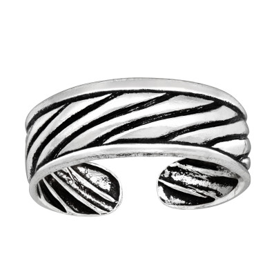 Silver Stripes Adjustable Toe Ring