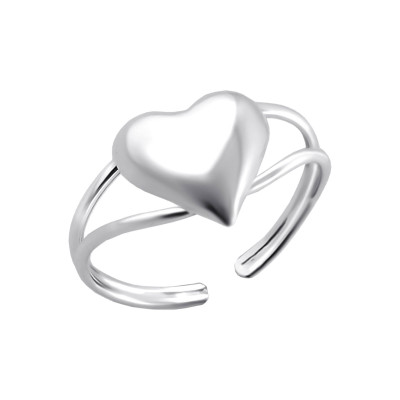 Silver 3D Heart Adjustable Toe Ring