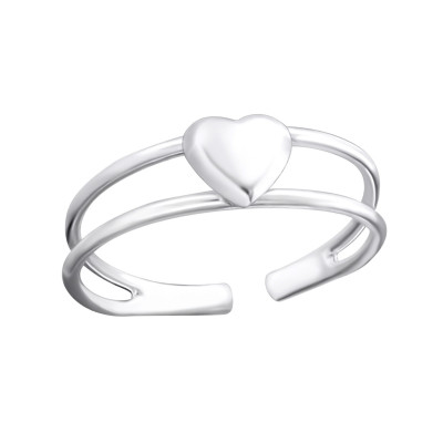 Silver 3D Heart Adjustable Toe Ring