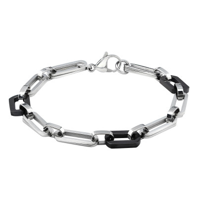 Black and High Polish Surgical Steel Chain Bracelet for Men