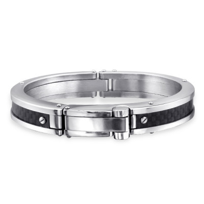 Black and High Polish Surgical Steel Bangle Bracelet for Men